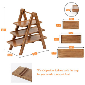 Bandeja de servir de madera maciza Xuyuan de 3 niveles, rectangular, sin acabado, estilo rústico, para exhibir alimentos - Product Image 3