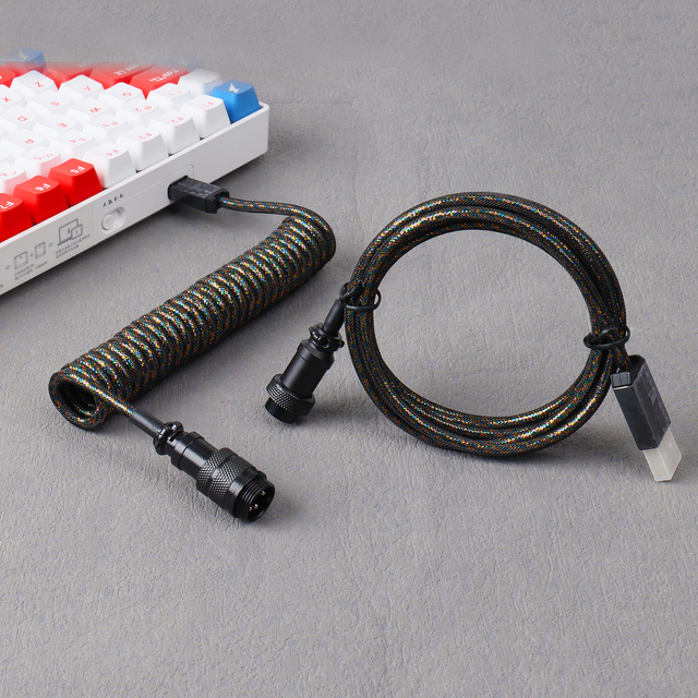Coiled Type C USB C aviator Coiled Cable for Mechanical Keyboard Cable Aviator Connector Spiral Paracord