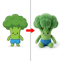 Mascotte en peluche personnalisée en forme de brocoli anthropomorphe, modèle Fluffy Floret Top, fabriquée sur mesure à partir d'un croquis de personnage de dessin animé végétal