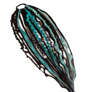 Attache-cheveux élastique 22 pouces, style bohème <span class=keywords><strong>viking</strong></span>, double trame, en nylon léger, avec perles, attache-cheveux élastique en une minute, pour festival - Product Image 1