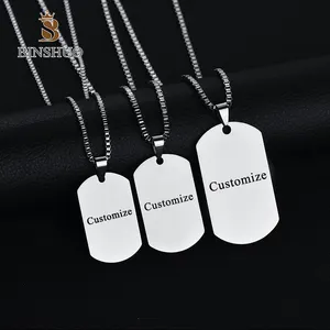 BINSHUO Necklace Personalised Customised Dog Army ID Square Pendant Letters Stainless Steel Nameplate Name Pendant Necklace