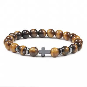 Bracelet en <span class=keywords><strong>pierre</strong></span> naturelle Teme, best-seller transfrontalier pour homme, avec perles en turquoise blanche givrée, <span class=keywords><strong>pierre</strong></span> <span class=keywords><strong>volcanique</strong></span> et œil de tigre - Product Image 2