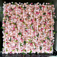 Panel Dinding Bunga Mawar Pink 3D Mewah Buatan, Latar Belakang Bunga Sutra Modern Romantis untuk Pesta Pernikahan, Bridal Shower, Tahun Baru