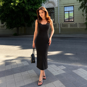 Robe de soirée élégante noire en dentelle patchwork deux-en-un à col bénitier, dos nu et fente, sexy pour femme - Product Image 2