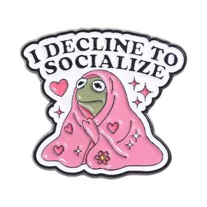 Broches <span class=keywords><strong>de</strong></span> metal esmaltados al por mayor, <span class=keywords><strong>serie</strong></span> creativa y peculiar Anti-Social, estilo caricatura, rana solitaria, accesorios <span class=keywords><strong>de</strong></span> metal, insignias. - Product Image 1