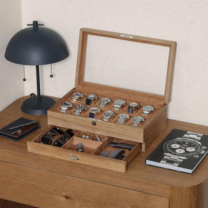 Boîte <span class=keywords><strong>à</strong></span> montres de luxe en bois de noyer avec 12 emplacements surdimensionnés, organiseur de montres pour hommes avec tiroir <span class=keywords><strong>à</strong></span> bijoux et couvercle en verre - Product Image 2