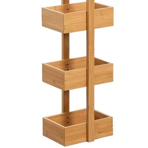 Estante de almacenamiento de bambú de tres niveles, color madera natural, estante de baño independiente con caja para pañuelos, jabón y soporte para botellas - Product Image 5