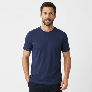 T-shirt à manches courtes pour homme, bleu marine, col rond, coupe classique, jersey décontracté, 100% coton, écologique, 230g - Product Image 1