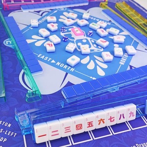 Blue Modern Portable Engraved Luxury <b>Mahjong</b> Party Novelty <b>Set</b> #30 Hand-Polished Acrylic 4-Color Exquisitely Carved Gift Low MOQ - Product Image 3