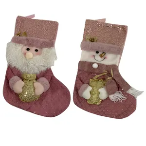 Customized Christmas Stockings Snowman Santa Claus Hand Sewing Christmas Socks Polyester Christmas Stocking