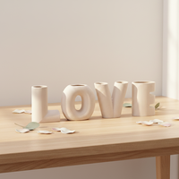 ARM LVG Vase floral en céramique blanche, finition mate, en porcelaine romantique, à texture rayée, en forme de lettre, pour décoration artistique de mariage et de la maison