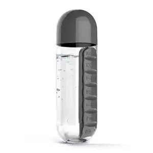 Garrafa de água de plástico Combinação para viagens caixa de comprimidos caixa de remédios copo de água