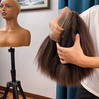 Perruque Lace Wig 4C Kinky Edge Hairline Kinky Straight avec Nœuds Décolorés, Cheveux Humains Vierges Yaki Straight, Dentelle HD Transparente 13x6