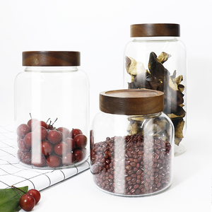 Bocaux de rangement en verre hermétiques multifonctionnels de grande taille pour la cuisine, pour le stockage des aliments, des chocolats, des biscuits, des bonbons, avec couvercle en acacia - Product Image 6