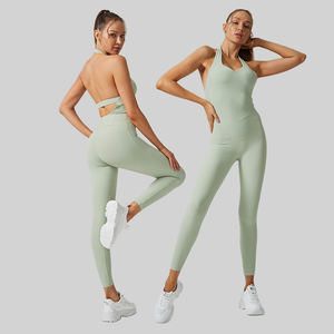 Mono de Fitness de una pieza de compresión de piel, mono activo para mujer, mono de gimnasio para mujer, mono de Fitness con cuello Halter sin espalda - Product Image 2