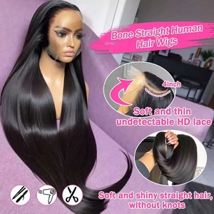 Peluca de Cabello Humano con Frontal de Encaje HD 5x5, Densidad 250%, Sin Pegamento, 13x4 13x6, Cabello Liso, Pre-Desplumada, Lista para Usar - Product Image 4