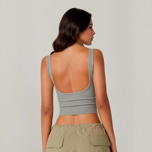 Top Corto da <span class=keywords><strong>Donna</strong></span> con Reggiseno Integrato, Canotta a Costine con Scollo Quadrato, Vestibilità Slim, Senza Maniche, Tinta Unita, Top Estivo Personalizzabile con Logo - Product Image 4