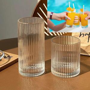 Taza de vidrio a rayas Vintage para bebidas, taza de café de diseño clásico para beber en frío personalizada, vaso de vidrio para jugo de leche - Product Image 1