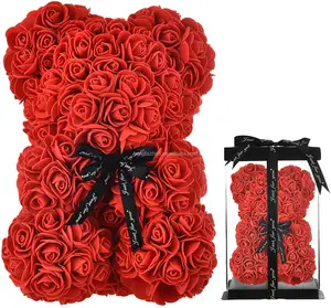 Fourni en usine 25cm cadeau de Noël Rose ours fleur ours en peluche avec Rose réaliste Rose ours