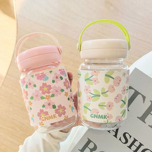 Gnmk Glass <b>Water</b> <b>Bottle</b> With <b>Filter</b> Portable Floral Design For Girls Students Back To School Gift - Product Image 1