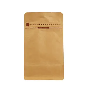 Heiß siegelnde wieder verwendbare benutzer definierte flache Boden Brown Craft Kraft papier Kaffee beutel mit Ventil und Reiß verschluss