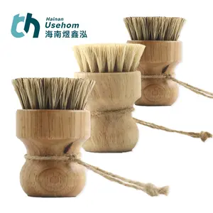 Conjunto de escovas de limpeza para pratos e garrafas de coco e sisal de madeira de bambu com logotipo personalizado