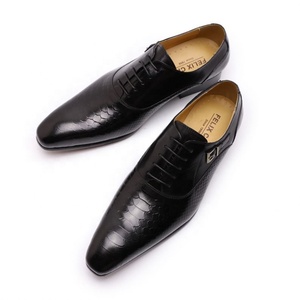 Chaussures habillées Oxford en cuir véritable pour hommes, à lacets, avec boucle en métal, talon carré, motif crocodile, pour affaires, mariage, soirée - Product Image 5
