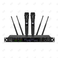 Sistem Mikrofon Nirkabel UHF Dinamis/Kondensor XLR EIF AD4D Dual Channel Genggam Lavalier Headset Mic Logam Ringan Hitam