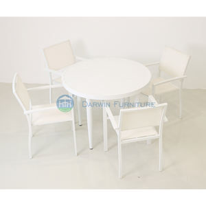 आउटडोर एल्यूमीनियम गोल टेबल वाटरप्रूफ गार्डन पैटियो पिछवाड़े खाली भोजन मेज और कारखाने मूल्य के साथ कुर्सी सेट - Product Image 5