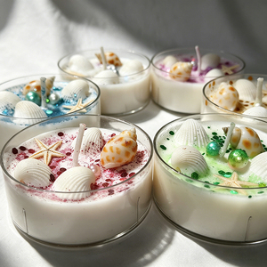Coffret de 6 bougies de luxe en cire de soja, décorées de coquillages, de paillettes, de fleurs séchées et de pierres de cristal, pour la maison, cadeau de Pâques - Product Image 4