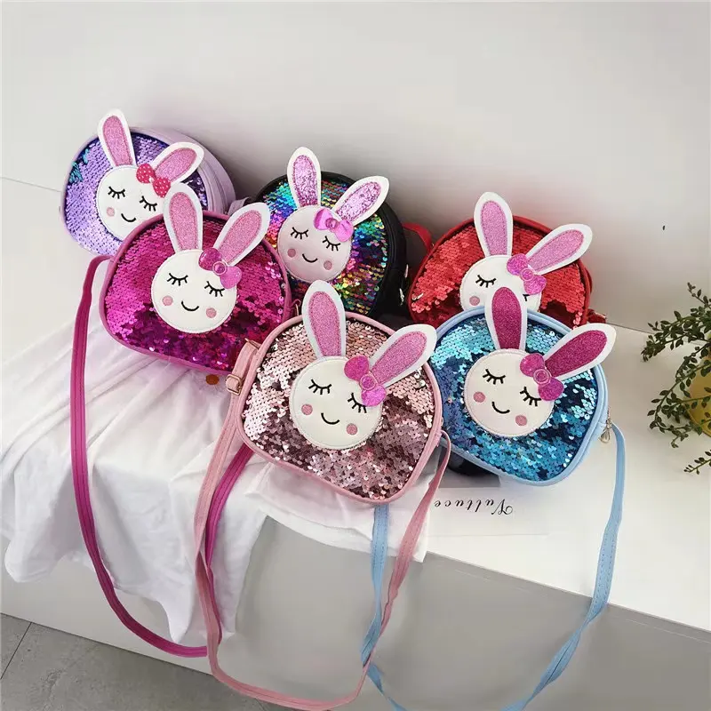 Cute Baby Girls Glitter Rabbit Sequin Mini Bag Little Girl Crossbody Shoulder Bags For Kids
