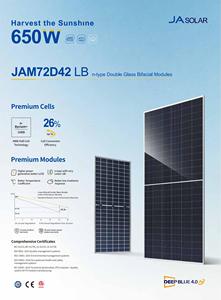 ราคาแผงโซลาร์เซลล์ JA Solar แบบขายส่ง 630W 635W 640W 645W 650W โมโน PERC แบบสองหน้า 144 ฮาล์ฟเซลล์ พร้อมมาตรฐาน IP68 มีสินค้าในสต็อก ลดราคา - Product Image 2