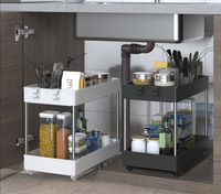 Support de rangement en plastique à double couche sous l'évier de la cuisine, organisateur d'épices, chariot de rangement