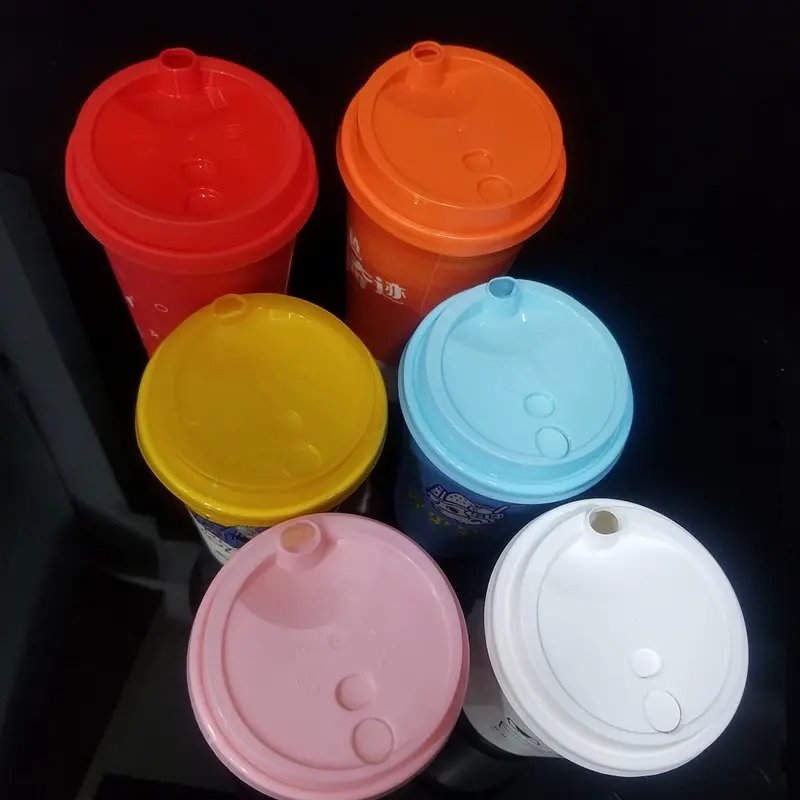 バブルティーコーヒーカップ用ストッパー付き使い捨てカラフル紙コーヒーカップ蓋