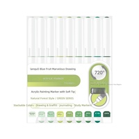 Marqueurs à pointe souple en acrylique à remplissage direct Blue Fruit M720, stylos de dessin spéciaux pour étudiants en art, ensemble de 9/288 couleurs pastel, Chine