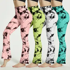 New Arrival Tie Dye Print Women's Bell-Bottoms Leggings High Waist Scrunch Butt Lifting Quick Drying Wide Leg Sports Yoga Pants