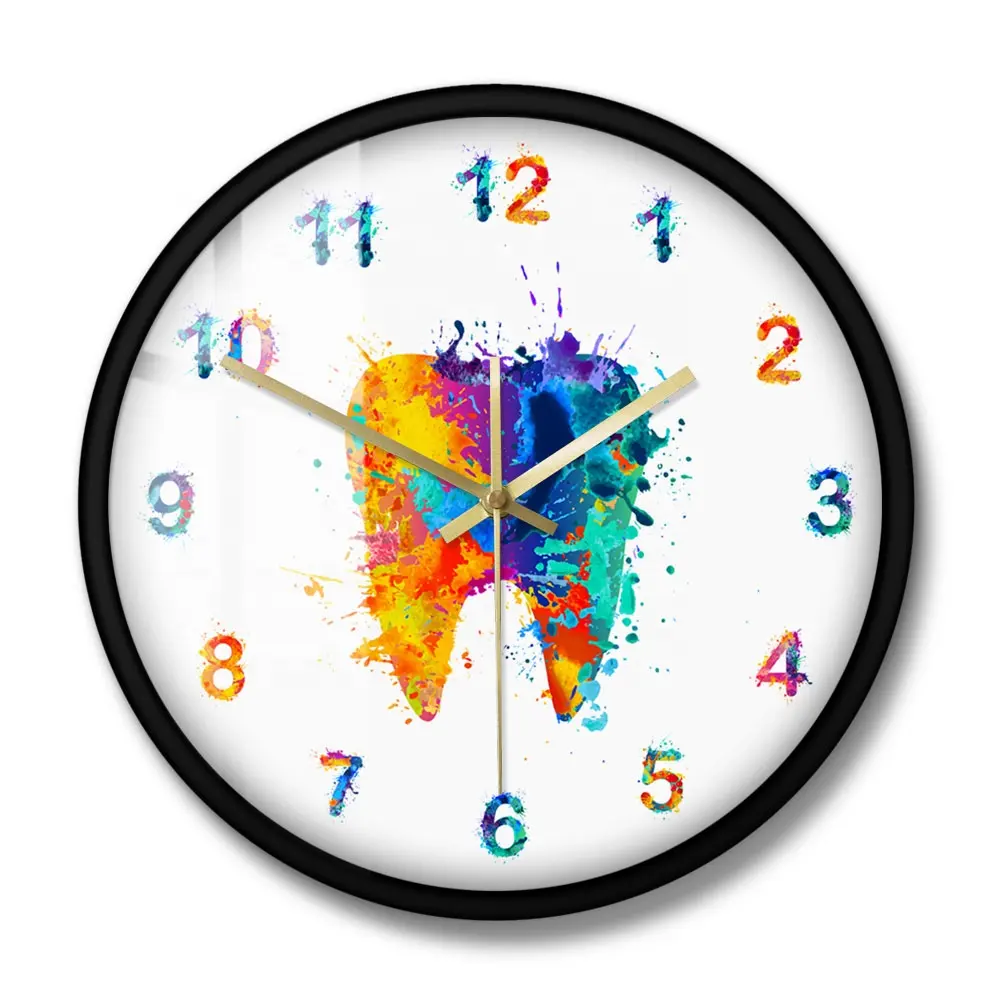 Watercolour Tooth Painting Print Wall Clock Medical Dental Clinic Wall Art Non ticking Wall Watch Orthodontist Dentist Gift Idea