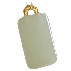 Collar con colgante de jade Hetian, cian S572, engaste rectangular verde, unisex, uso diario, verano 2024 - Product Image 5