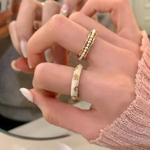 En gros, petites bagues françaises en émail en forme de dôme, étanches, super brillantes, à motif cercle complet, empilables - Product Image 5