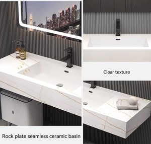 Juego de tocador de baño de lujo moderno de 48 pulgadas, tocador de Proyecto de Hotel, espejo inteligente para dormitorio, comedor, hogar, Bar, <span class=keywords><strong>roca</strong></span> de piedra en capas - Product Image 5