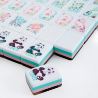 Jeu complet de tuiles de mahjong américain à trois couches, motif écaille de tortue rose menthe, thème floral chinois et panda, pour jeu manuel