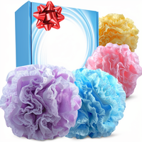 Éponge de bain en loofah et filet de dentelle, ensemble 2-en-1, grand bouquet de douche 60g (lot de 4 couleurs spa) – Accessoires de bain exfoliants pour le corps