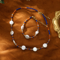 Collier et bracelet bohème polyvalent avec zircon orange, turquoise bleue, perle baroque, bijoux exquis pour filles, étudiantes, cadeau