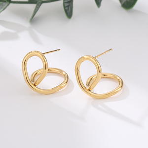 Boucles <span class=keywords><strong>d</strong></span>'oreilles à double tour en acier inoxydable plaqué or, design huggie, hypoallergéniques, <span class=keywords><strong>bijoux</strong></span> minimalistes - Product Image 3