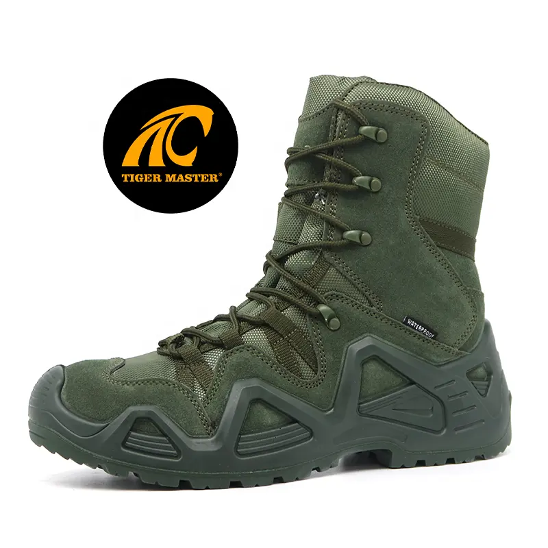 Cow suede leather oil acid resistant anti slip pu rubber sole non safety outdoor jungle hiking boots shoes for men