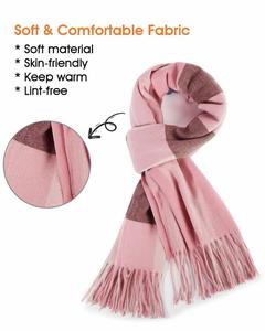 Écharpe longue en cachemire à carreaux rose de luxe pour femmes, idéale pour l'hiver - Product Image 5