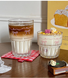 Mignon Verre Rose Nœud Papillon Style Ins Dessin Animé pour Jus Froid, Lait, Café et Petit-Déjeuner - Product Image 1