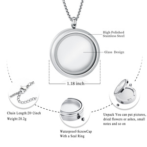 Stainless Steel Round Glass Cremation Locket <strong>Necklace</strong> <strong>Hold</strong> <strong>Ashes</strong> of Loved Ones Women Men Memorial Urn Jewelry - Product Image 3