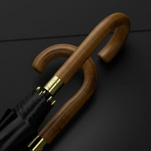 Parapluie de golf personnalisé de luxe, 27 pouces, ouverture automatique, coupe-vent, imperméable, publicitaire, pour affaires, soleil et pluie, avec poignée en bois courbée - Product Image 2