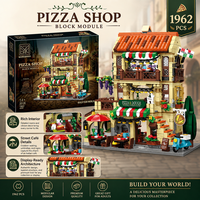 Ensemble de blocs de construction de restaurant de pizzas rétro européen, modèle de restaurant modulaire en vue de rue, jouet d'assemblage DIY pour les 8 ans et plus, unisexe